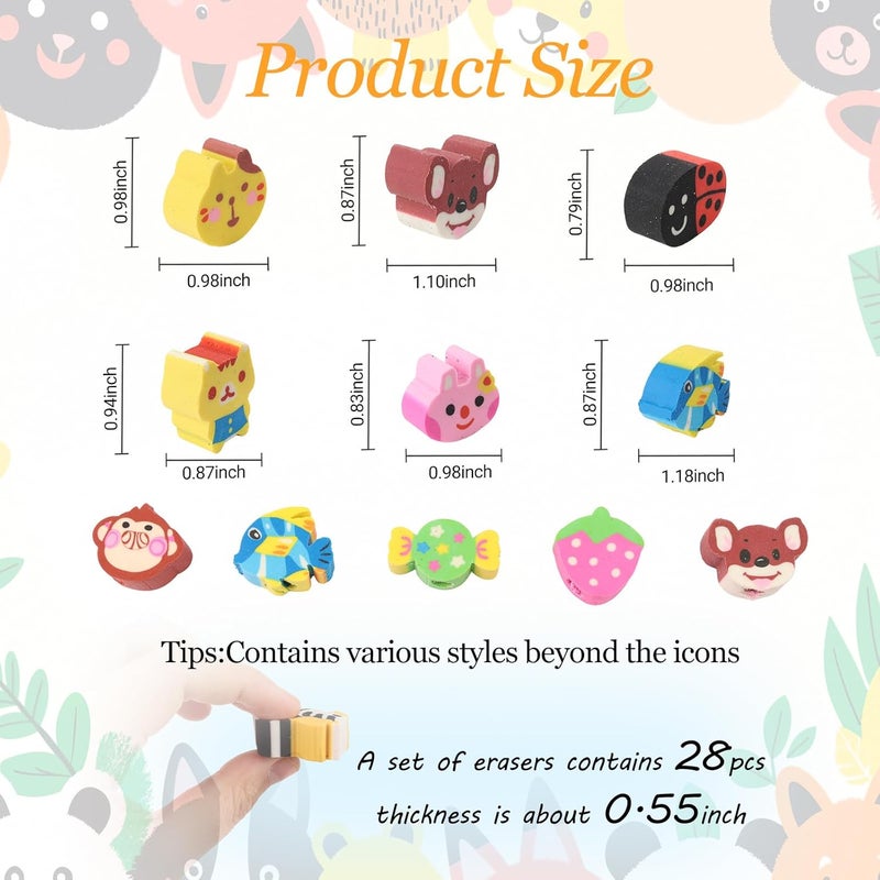 Wolpark 28Pcs Pencil Top Erasers for Kids Cute Randow Eraser Caps Pencil Top Erasers Bulk Erasers Toppers for School Party Favors Back to School Supplies (Pattern Random) - Image 3
